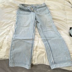 Pilcro Jeans From Anthropologie, Size 30, Blue And White Striped, Button Fly, Straight Leg, Cute Pockets! Brand New! Cropped Boyfriend Jeans, Pleated Jacket, Straight Crop Jeans, Floral Denim, Striped Jeans, Patched Jeans, Embroidered Jeans, Crochet Halter Tops, Spring Jackets