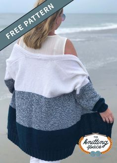 a woman walking on the beach with her back to the camera and text overlay reads free pattern