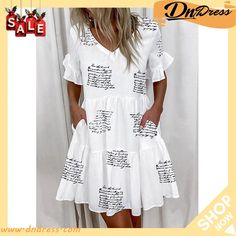 Women Printed Ruffle Pocket Dress Summer Tiered Dresses With Pockets, Tiered Summer Dresses With Pockets, Spring Tiered Dress With Pockets, Women Crafts, Coffee Flower, Ruffle Mini Dress, Neck Ruffle, Flowing Maxi Dress, Glamorous Evening Gowns