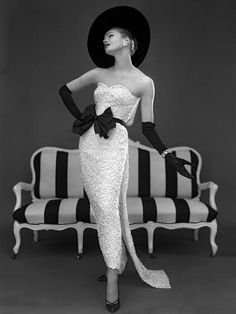 size: 12x9in Giclee Print: Model in John Cavanagh's Strapless Evening Gown, Spring 1957 by John French : French Pin, Editorial Vogue, Vogue Editorial, Strapless Evening Gowns, Glamour Vintage, Look Retro, Vintage Fashion Photography, Vogue India, Retro Mode