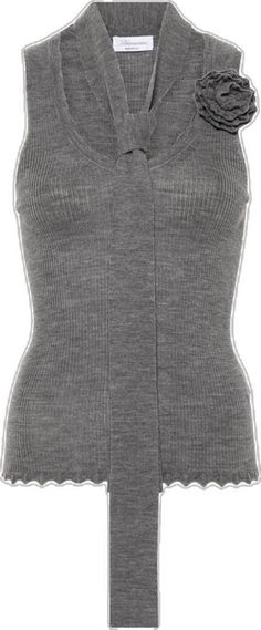 Elegant Sleeveless Gray Tops, Elegant Sleeveless Cashmere Tops, Fitted Gray Ribbed Knit Top, Fitted Ribbed Gray Knit Top, Fitted Gray Tank Top For Layering, Gray Fitted Tank Top For Layering, Fitted Gray Vest, Fitted Gray Knit Sweater Vest, Fitted Sleeveless Gray Sweater Vest