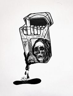 a black and white drawing of a skull pouring liquid into a blender with the lid open