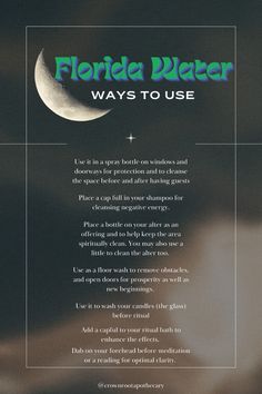 Florida Water Cologne is tried and true and widely use spirtual tool amongst several systems with endless uses and modalities. This is a quick and practical list of some of its most common uses-and a couple not so common. #spiritualtools #hoodoo #floridawater #spiritualcleansing #spirtualprotection Florida Water Uses, Florida Water Spiritual Uses, Florida Water Recipe, Water Spells, Magical Stuff, Magical Universe, Witchy Tips