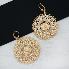 La Vie Parisienne | Crystal Filigree Earrings, White Opal Boho Chic Bride, Gold Filigree Earrings, Wedding Handbag, Evening Jewelry, Bar Jewelry, Scallop Edge, Filigree Earrings, Clear White, Fashion Jewelry Earrings