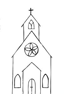 a drawing of a church with a cross on it