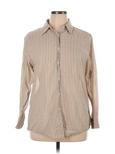 Uniqlo U Long Sleeve Button Down Shirt Size: X-Large Tops - used. 100% COTTON, Stripes | Uniqlo U Long Sleeve Button Down Shirt: Tan Stripes Tops - Size X-Large Uniqlo, Button Downs, Button Down Shirt, Long Sleeve Shirts, Women Handbags, Stripes, Long Sleeve, T Shirt, Clothes