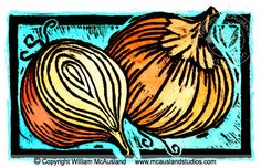 an image of two onions on a blue background