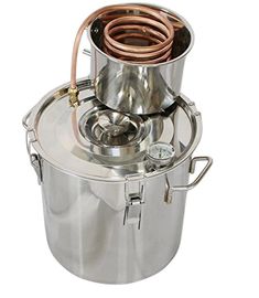 a large stainless steel pot with a hose attached to the top and side of it