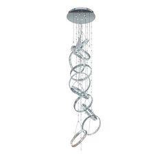 a chrome chandelier with spirals hanging from it's sides, on a white background