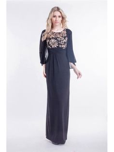 Elegant Black A-Line Chiffon Embroidered Dress Elegant Black Chiffon Dress For Banquet, Fitted Black Chiffon Evening Dress, Black Chiffon Evening Dress For Banquet, Black Fitted Chiffon Evening Dress, Fitted Chiffon Evening Dress With Sheer Sleeves, Fitted Black Chiffon Maxi Dress, Fitted Black Chiffon Dress For Wedding, Black Fitted Chiffon Dress For Wedding, Fitted Long Sleeve Chiffon Dress For Evening