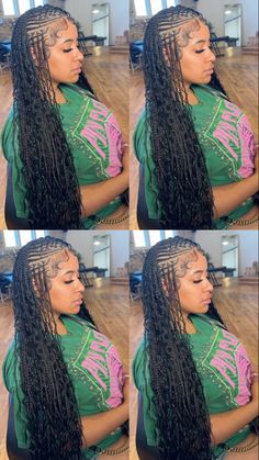 Boho flip over Fulani braids Fulnia Braids, Braids For Holiday, Fulani Braid With Box Braids, Fulani Box Braids Hairstyles, Fulani Braids With Twist And Curls, Flip Over Braids With Sew In, Small Flip Over Fulani Braids, Tribals With Knotless Braids Flip Over, Versatile Fulani Braids With Curls