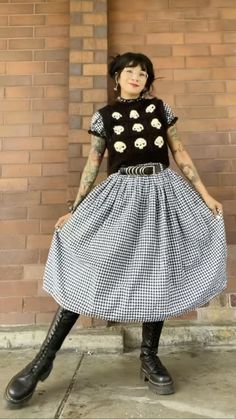 Alternative Christmas Party Outfit, Mock Neck Under Dress, Grunge Wedding Outfit, Eccentric Teacher Outfits, Creative Casual Outfits, Black And White Gingham Dress, Winter Alternative Outfits Cold Weather, Plus Goth Outfits, Dressed In Lala Outfits