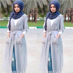 long gray cardigan hijab, Street styles hijab looks http://www.justtrendygirls.com/street-styles-hijab-looks/ Hijabi Street Style, Street Style Hijab, Cardigan Hijab, Long Gray Cardigan, Dress Grad, Graduation University, Estilo Hijab