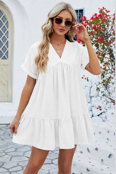 Fitted Knee Length Dress, Summer Details, Flowy Mini Dress, Weave Style, Maxi Dress Formal, Short Sleeve Mini Dress, Tunic Styles, Vestido Casual, Loose Dress