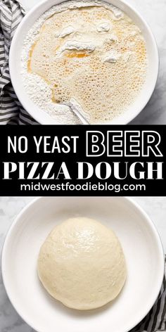 no yeast beer pizza dough in a white bowl