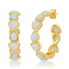 TAI JEWELRY | Bezel Set Opal Hoops | Earrings | Tai Jewelry, Earring Collection, Earrings Collection, Bezel Setting, Gold Earrings, Gold Bracelet, Special Occasion, Opal, Gold Plate