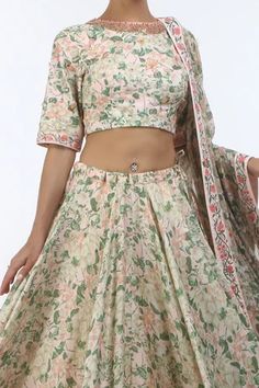 Shop for Nikasha Pink Chanderi Lehenga Set for Women Online at Aza Fashions Chanderi Lehenga, Pink Lehenga, Embellished Blouse, Pink Round, Luxury Sale, Floral Motifs, Set For Women, Festival Wear, Aza Fashion