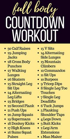 A full body countdown workout Chaarg Workouts, Cardio And Strength Workout, Countdown Workout, Workout Routine At Home, Workout Strength Training, Full Body Strength Workout, Strength Training Guide, Workout Strength