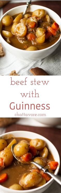 beef stew with guinness in a white bowl