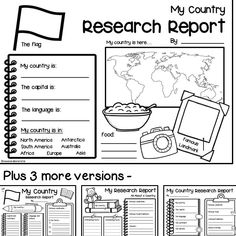 a worksheet with the words, my country research report and an image of a bowl of food