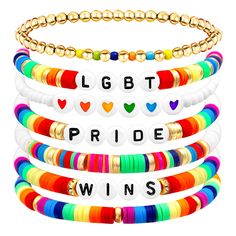 PRICES MAY VARY. 🌈Pride Rainbow LGBT Bracelet:You will receive 7pcs pride bracelet set, Classic rainbow design, add Happy/Love/Pride letters and pair with the "Love Wins" pendant to make your clay bead bracelet unique! Expressing yourself with this pride bracelet full of love. Love is equal. Welcome pride month with the latest Rainbow LGBTQ Pride Bracelet styles! Enough to share this unique pride accessories with like-minded friends and others! Cheer up together for Pride Month! 🌈Material&Size Lgbtq Bracelet Beads, Multicolor Letter Beads Bracelets For Valentine's Day, Multicolor Letter Beads Bracelet For Valentine's Day, Valentine's Day Multicolor Beaded Bracelets With Letter Beads, Valentine's Day Multicolor Letter Beads Stretch Bracelet, Pride Beaded Bracelets, Feminist Bracelet, Valentines Day Accessories, Lgbtq Bracelet