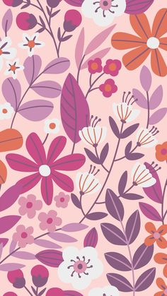 a pink and purple floral wallpaper with lots of flowers