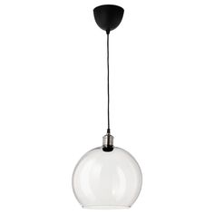 a white and black light hanging from a ceiling fixture with an oval glass shade over it