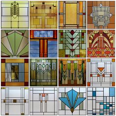 many different stained glass windows with geometric shapes and designs on the front, side, and back sides