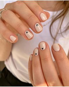 Minimalistic Short Nails Design, Minimalist Nail Art Fall, Short Rounded Square Acrylic Nails, Short Nail Art Fall, Neutral Short Nail Designs, Simple Engagement Nails, Short White Nail Ideas, Small Nail Art, Secret Nails