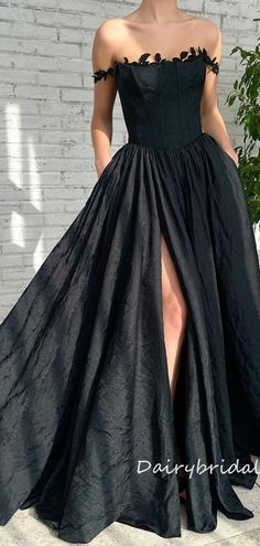 Black Off Shoulder Lace A-line Satin Backless Prom Dresses, FC6519 This dress could be custom made, there are no extra cost to do custom size and color. Description of dress 1, Material: satin, lace applique, elastic like silk . 2, Color: picture color or other colors, please contact us for more colors. 3, Size: standard size or custom size, if dress is custom made, we need to size as following Bust:__________cm/inch Waist:_________cm/inch Hips:__________cm/inch Butt:__________cm/inch (under the Silk Dresses Outfit, Black Wedding Gowns, Beautiful Evening Gowns, Prom Dresses Elegant, Prom Dresses With Pockets, Spaghetti Strap Prom Dress, Elegant Prom Dresses, Black Off Shoulder, Black Prom Dress