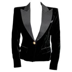 Balmain black velvet blazer single button closure 3 faux pockets size 42 Length 23” 5 button sleeve detail Studded Leather Jacket, Structured Jacket, Black Velvet Blazer, Black Wool Blazer, Yellow Blazer, Studded Jacket, Military Style Jackets, Sequin Jacket, Short Coat Jackets