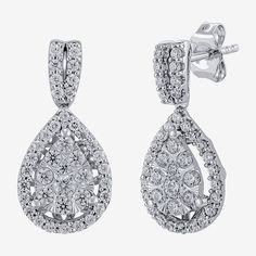 Features: Quick ShipDiamond Clarity: I1Earring Back: PostSetting: Multi-SettingShape: PearStone Cut: RoundDiamond Color: H-IMetal Color: WhiteEarring Length: 20.1mmEarring Width: 10.2mmRounded Carat Weight: 1 Ct. T.w.Care: Wipe CleanStone Type: 80 Lab Grown DiamondAuthenticity: Lab Grown DiamondBirthstone: April BirthstoneEarrings Style: Drop EarringsMetal: 10k White GoldCountry of Origin: Imported White Pear-shaped Cluster Earrings For Formal Occasions, Classic Diamond White Teardrop Cluster Earrings, White Teardrop Brilliant Cut Earrings, Formal White Teardrop Earrings With Diamond Accents, Fine Jewelry White Pear-shaped Earrings, White Pear-shaped Fine Jewelry Earrings, Classic White Gold Teardrop Earrings With Prong Setting, Classic White Gold Teardrop Earrings With Diamond Cut, Classic Round White Gold Teardrop Earrings