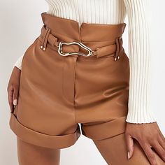 River Island Faux Leather Shorts Sz 4 Nwt! Beautiful And Sexy, These River Island Faux Leather Shorts Feature A Flat Front Waistband With Paper Bag Style In Back, Comfy Lining, Two Side Pockets! Also Includes A Beautiful Gold Buckle Belt W/Snaps In Back For A Perfect Fit! Size 4. Measurements And Fabric Info In Pics! Faux Leather Bottoms With Belt Loops, Short Length, Faux Leather Shorts With Belt Loops, Trendy High Waist Faux Leather Shorts, Faux Leather Shorts With Belt Loops For Work, Trendy High-waist Faux Leather Shorts, Workwear Faux Leather Shorts With Belt Loops, Faux Leather Workwear Shorts With Belt Loops, Party-style Belted Bottoms In Short Length, Chic Short Bottoms With Belt