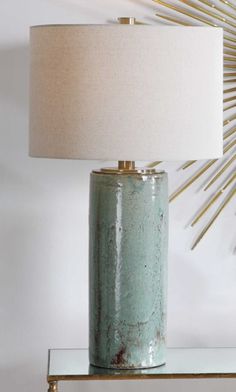 a lamp that is on top of a table