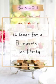 a cake stand with sandwiches on it and the words, how to hen 4 ideas for