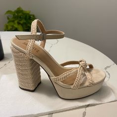 Never Used Schutz Sandal Made In Brazil Bra37 Size 8b Luxury Brown Straw Sandals, Gucci Sandals With Woven Sole, Gizelle Gucci Wedges, Luxury Gucci Open Toe Espadrilles, Spring Gucci Espadrilles, Gucci Luxury Open Toe Espadrilles, Made In Brazil, Women's Shoes Sandals, Brazil