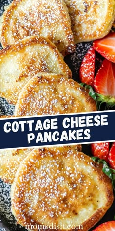 cottage cheese pancakes on a plate with strawberries