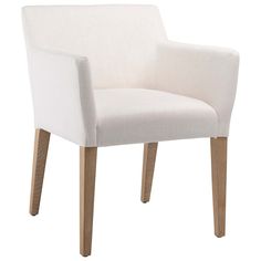 a white chair with wooden legs on a white background