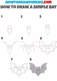 how to draw a simple bat step by step instructions for kids and beginners with pictures