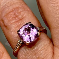 Addendum To Previous Listing. Requested. Kunzite 18kt Cushion Cut And Diamond Ring. Size 9