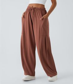 Discover Women’s Mid Rise Elastic Waistband Drawstring Side Pocket Palazzo Flowy Wide Leg Casual Pants at Halara, Crowd-Approved Affordable Choices Made For What Moves You. Wide Leg Casual Pants, Palazzo Style, Dresses Romantic, Wide Leg Palazzo Pants, Casual Wide Leg Pants, Bleach Wash, Floral Pants, Bottom Clothes, Pull On Pants