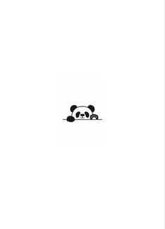 a panda bear sitting on top of a white wall next to a black and white clock