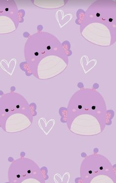 a purple wallpaper with hearts and a pink monkey face on the left hand side