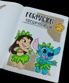 an open book with pictures of cartoon characters on it and the title formagon empreasaial