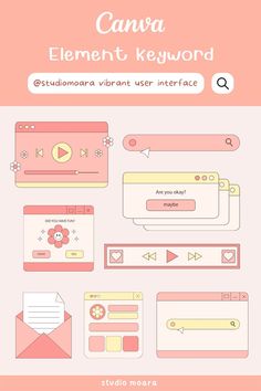 a bunch of different types of webpages on a white and pink background with the words canva element keyword