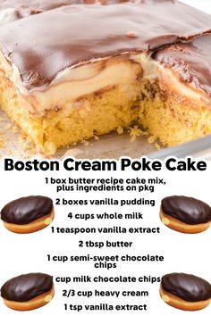 boston cream poke cake recipe with instructions on how to bake it in the oven