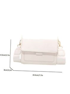 Bag For Love -Minimalist Chain Flap Square Bag - Women Crossbody Product Description Color White Strap Type Chain Pattern Type Plain Style Fashionable Bag Size Small Quantity 1 piece Details Multi-compartment Type Square Bag Coating 100% Polyurethane Composition 100% Polyurethane Material PU Leather Size Chart INCH CM Size Bag Width Bag Height Bag Length Strap Length one-size 3.1 5.7 7.7 43.3 Size Bag Width Bag Height Bag Length Strap Length one-size 8 14.5 19.5 110 Similar Products h2 { text-al Trendy White Shoulder Bag, White Square Box Bag With Adjustable Strap, White Box Shoulder Bag With Chain Strap, White Box Bag With Chain Strap, White Crossbody Box Bag With Chain Strap, Trendy White Box Bag With Chain Strap, White Square Shoulder Bag With Chain Strap, White Rectangular Bag As Fashion Accessory, Trendy White Square Box Bag