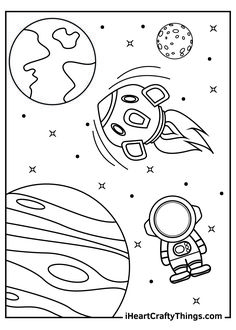 an astronaut and planets coloring page