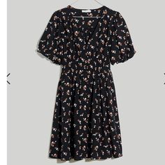 Madewell Challis Sophia Mini Dress In Woodland Floral Size Medium Is Nwt And No Flaws. Very Cute For The Fall Or A Dark Academia Yet Feminine Look. Dress Does Have Pockets. Smoke Free Home Woodland Floral, Black Women Dress, Challis Fabric, Drawstring Dresses, Midi Wrap Dress, Bow Detail Dress, Madewell Dresses, Mini Dress Casual, Women Midi