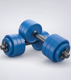 two blue dumbbells sitting on top of each other